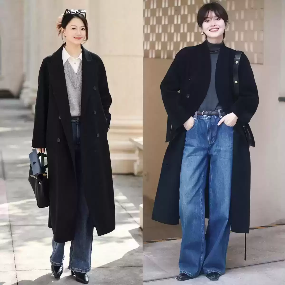 屁股大腿粗穿衣搭配 今年冬天突然流行起“大衣+牛仔裤”，适合40+女生穿，显瘦又高级