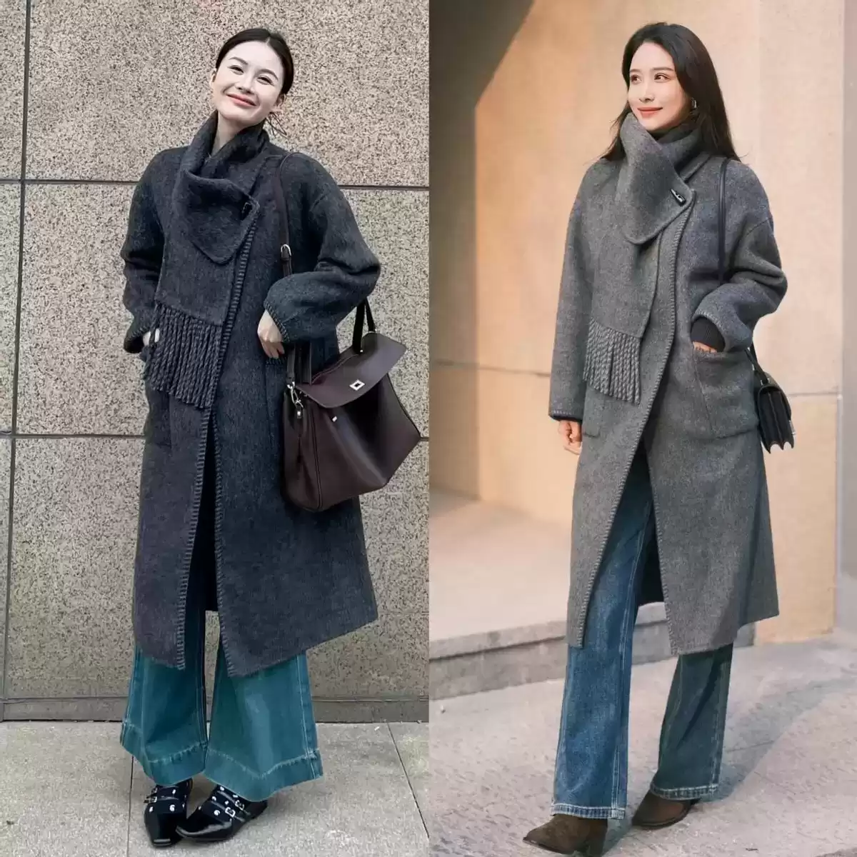 屁股大腿粗穿衣搭配 今年冬天突然流行起“大衣+牛仔裤”，适合40+女生穿，显瘦又高级