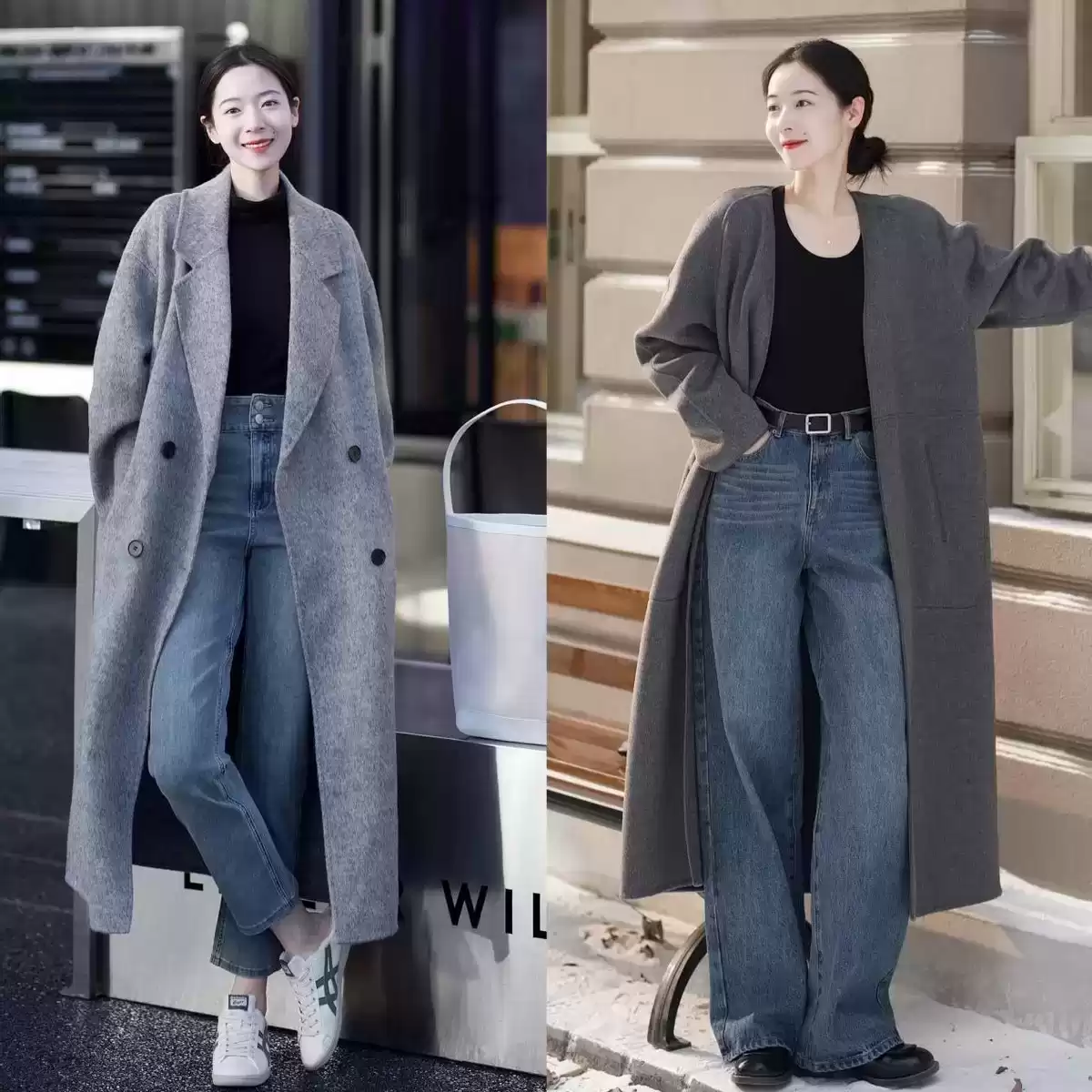 屁股大腿粗穿衣搭配 今年冬天突然流行起“大衣+牛仔裤”，适合40+女生穿，显瘦又高级