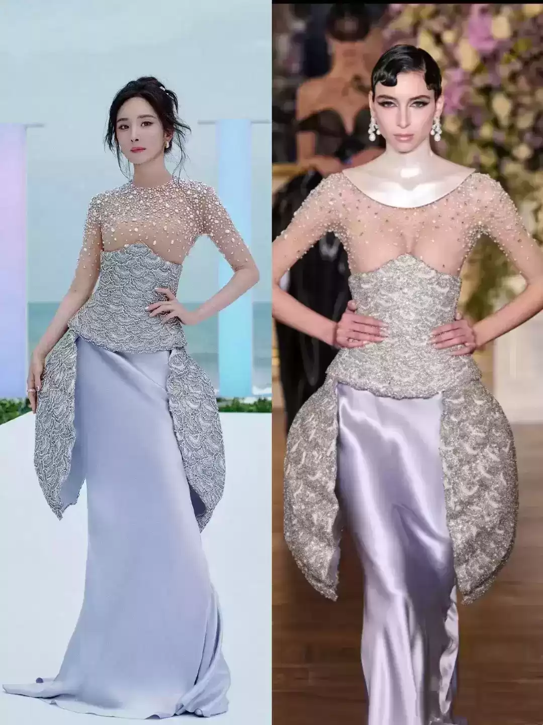 杨幂透视礼服惊艳造型：裸色内衬巧妙搭配，丰满身材优雅吸睛