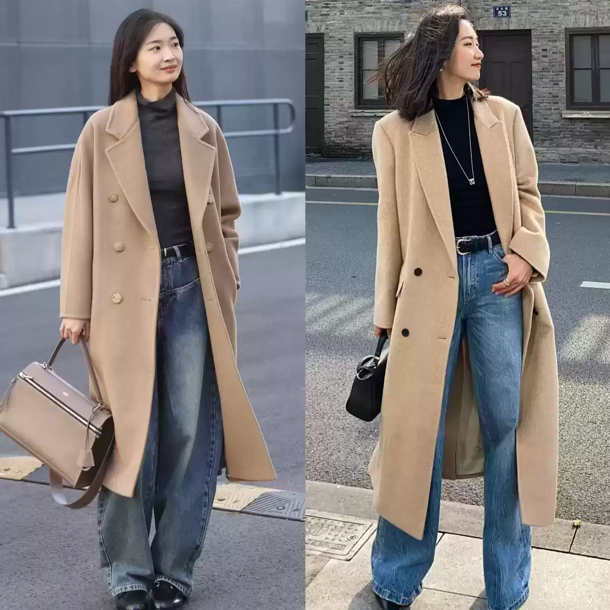 胯宽的女生穿衣搭配 今年冬天突然流行起“大衣+牛仔裤”，适合40+女生穿，显瘦又高级