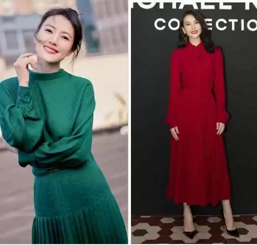 高圆圆穿搭教科书:灯笼袖上衣配缎面裙,轻松穿出女神气质