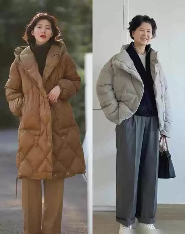 妈妈冬季穿衣搭配指南:羽绒服配裤子,中老年女性保暖又时髦